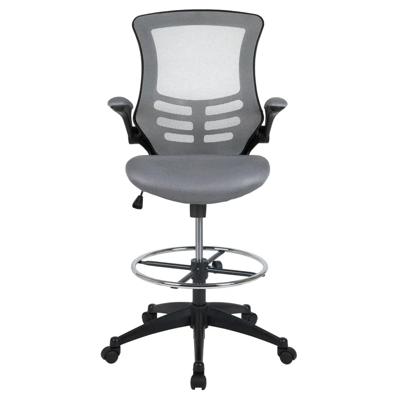 Mid-Back Mesh Ergonomic Drafting Chair with Foot Ring and Flip-Up Arms