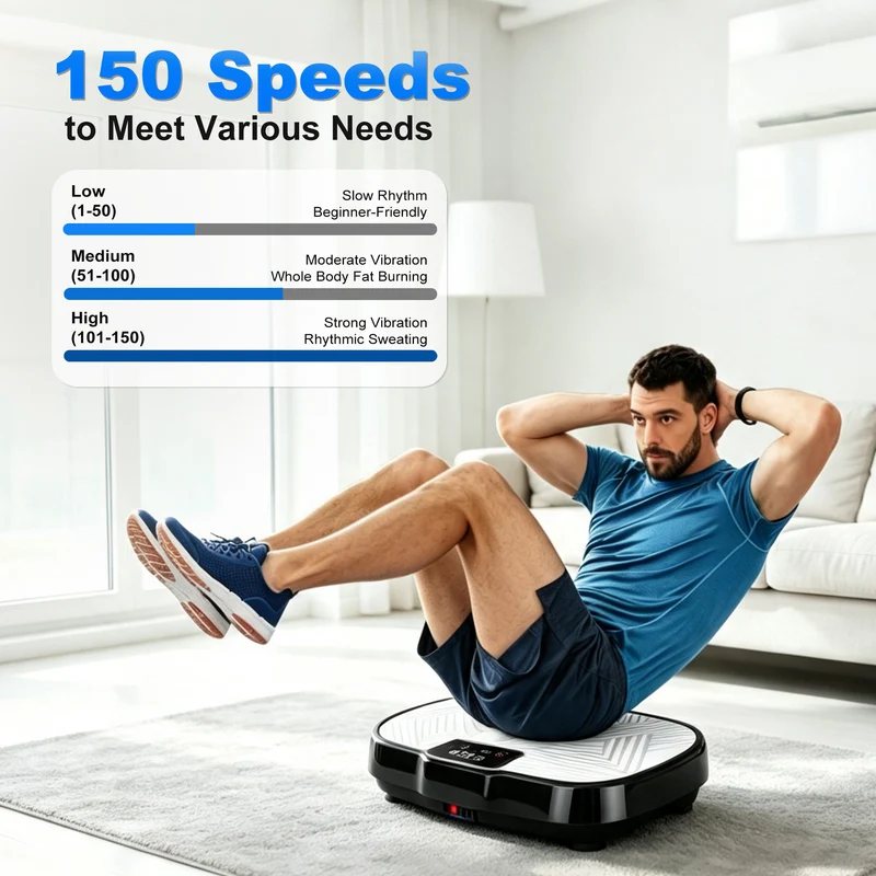 Vibration Plate Weight Loss Machine – 150 Levels Vibration Fitness Trainer with Bluetooth Music, Resistance Bands & Remote – Home Gym Body Shaper for Women & Men