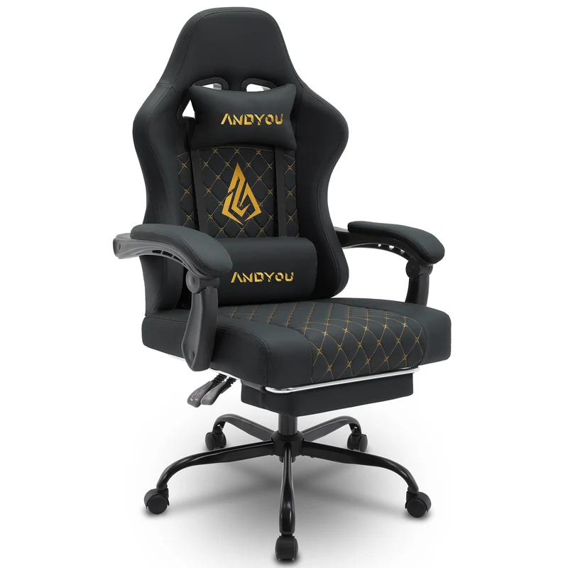 ANDYOU (Upgraded from SYMINO): Ergonomic PU Leather Racing Style Gaming Chair - Comfortable and Adjustable, Black