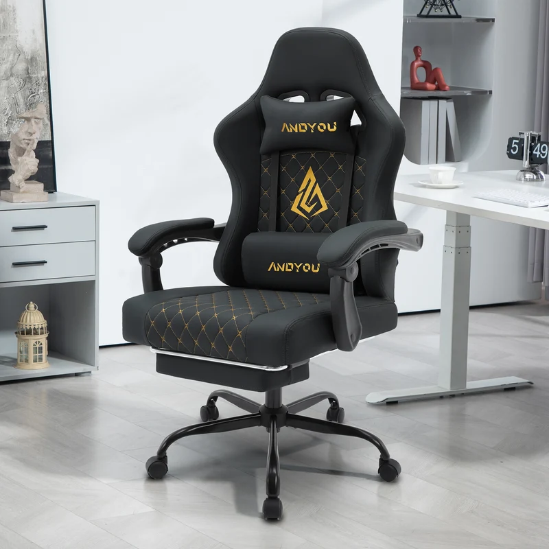 ANDYOU (Upgraded from SYMINO): Ergonomic PU Leather Racing Style Gaming Chair - Comfortable and Adjustable, Black