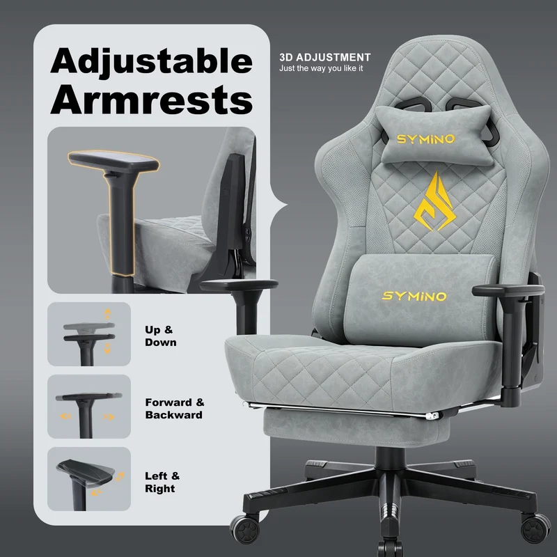SYMINO Vintage PU Leather Ergonomic Gaming Chair.Grey