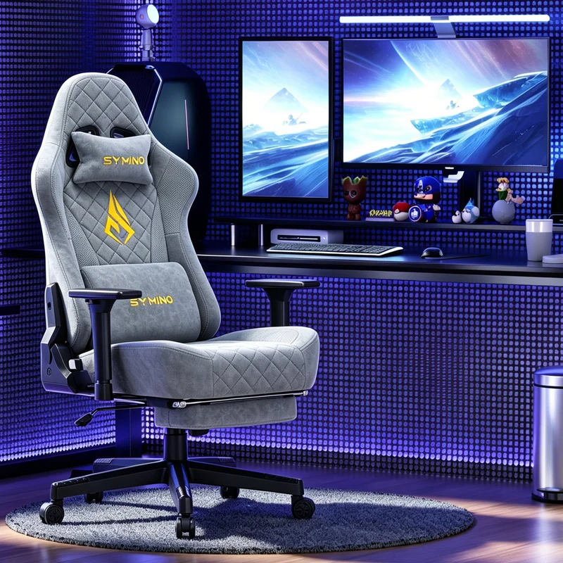 SYMINO Vintage PU Leather Ergonomic Gaming Chair.Grey
