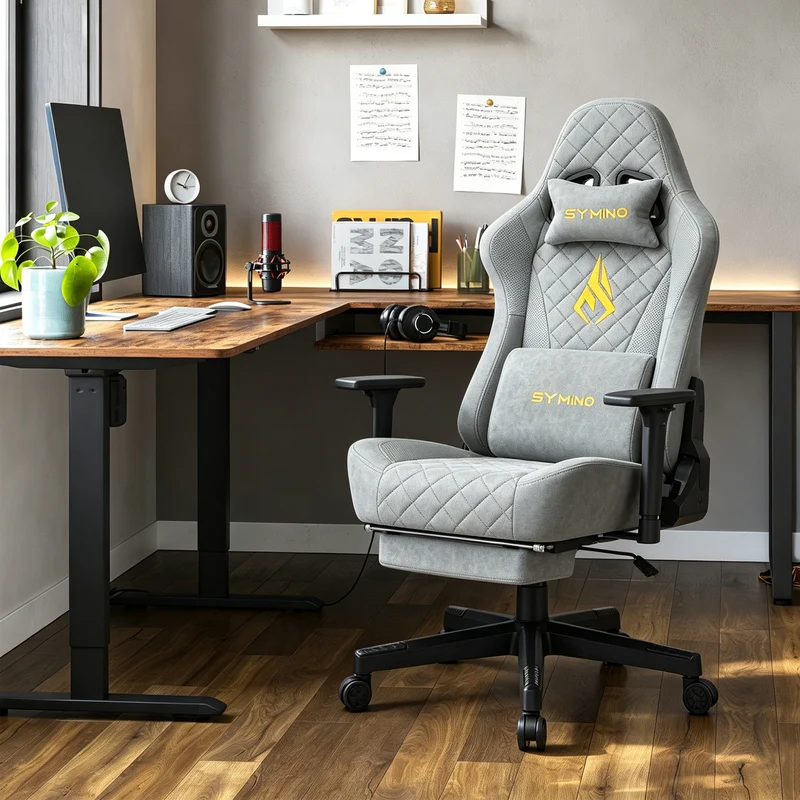 SYMINO Vintage PU Leather Ergonomic Gaming Chair.Grey