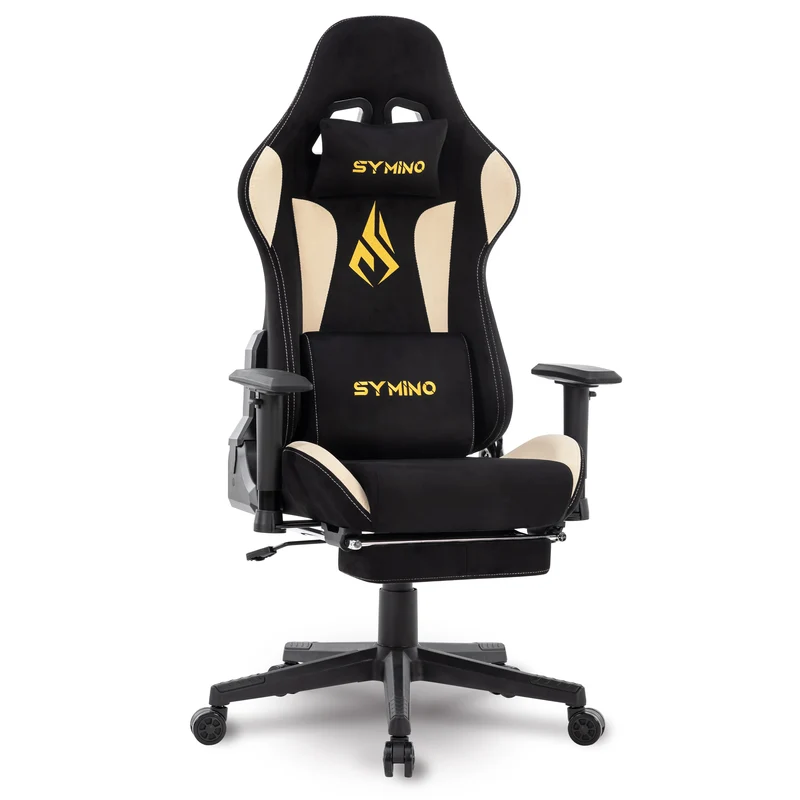 SYMINO Breathable Gaming Chair with Footrest, Height Adjustable & 360° Swivel BLACKBEIGE