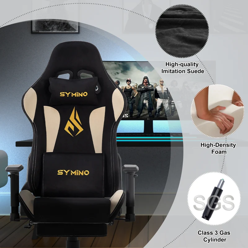 SYMINO Breathable Gaming Chair with Footrest, Height Adjustable & 360° Swivel BLACKBEIGE