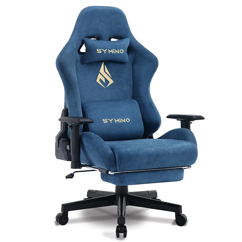 SYMINO Breathable Gaming Chair with Footrest, Adjustable and Rotating, Blue