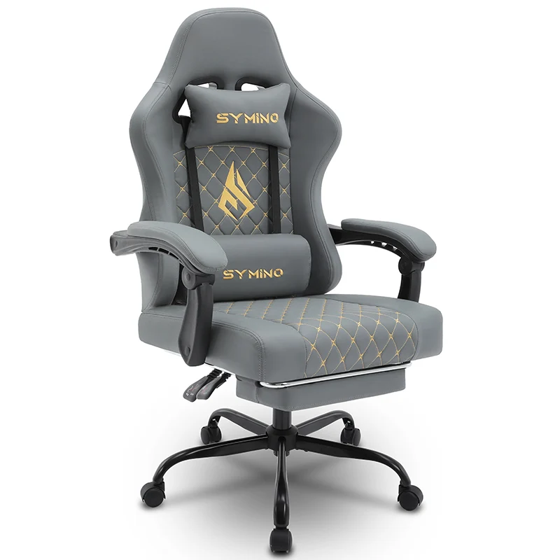 SYMINO Ergonomic PU Leather Racing Style Gaming Chair - Comfortable and Adjustable, Grey.