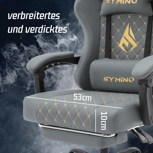 SYMINO Ergonomic PU Leather Racing Style Gaming Chair - Comfortable and Adjustable, Grey.