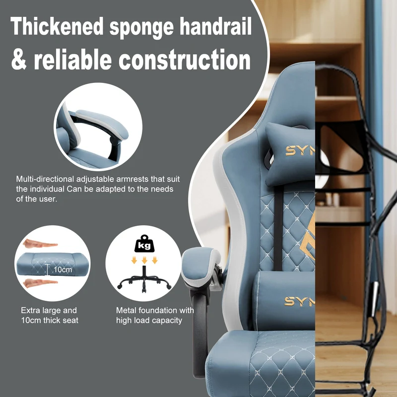 SYMINO Ergonomic PU Leather Racing Style Gaming Chair - Comfortable and Adjustable, DLight Blue
