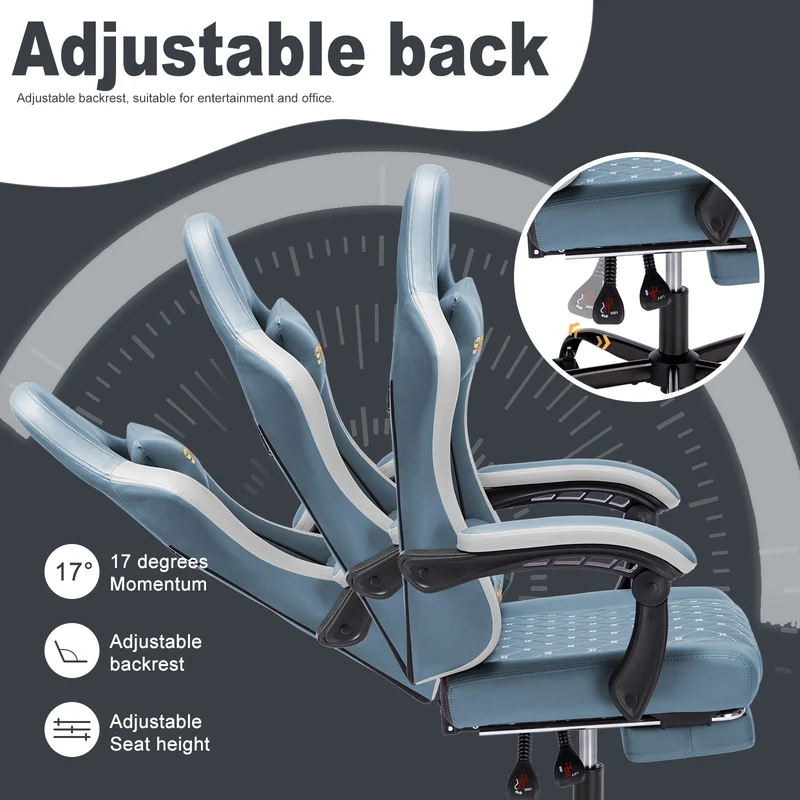 SYMINO Ergonomic PU Leather Racing Style Gaming Chair - Comfortable and Adjustable, DLight Blue