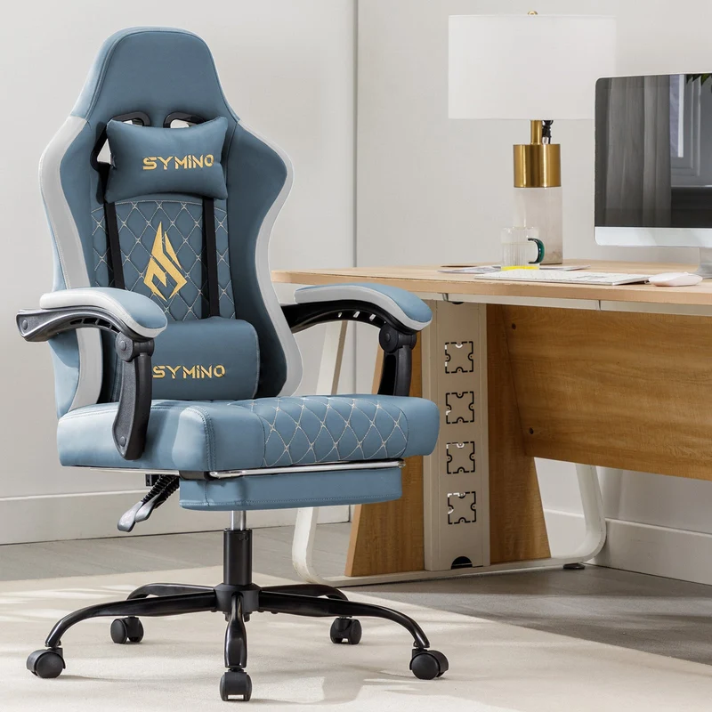 SYMINO Ergonomic PU Leather Racing Style Gaming Chair - Comfortable and Adjustable, DLight Blue