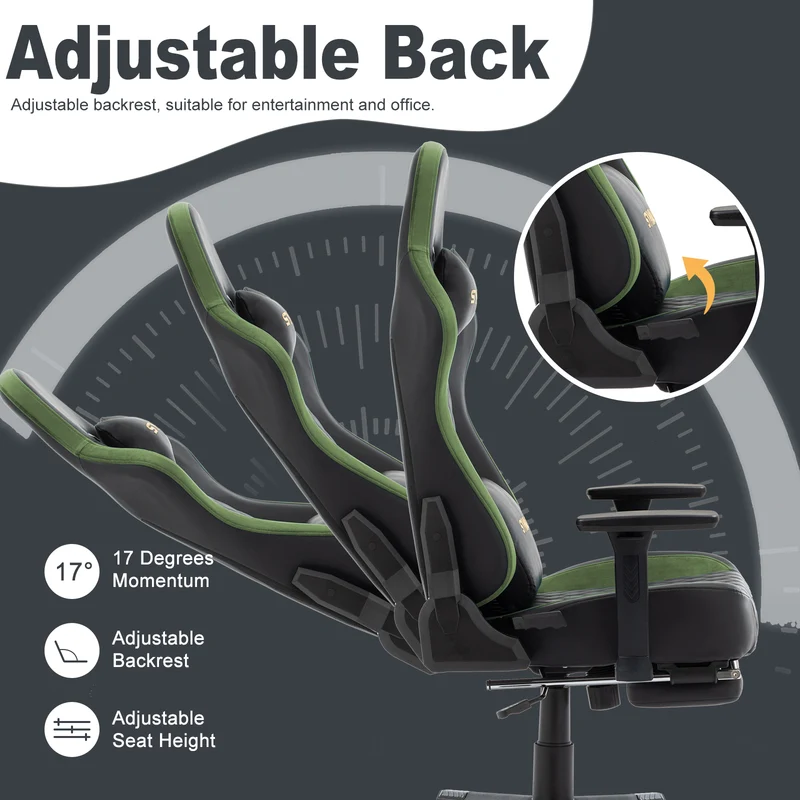 SYMINO Ergonomic Gaming Chair, PU Leather - Black Grass Green, Retro-Style