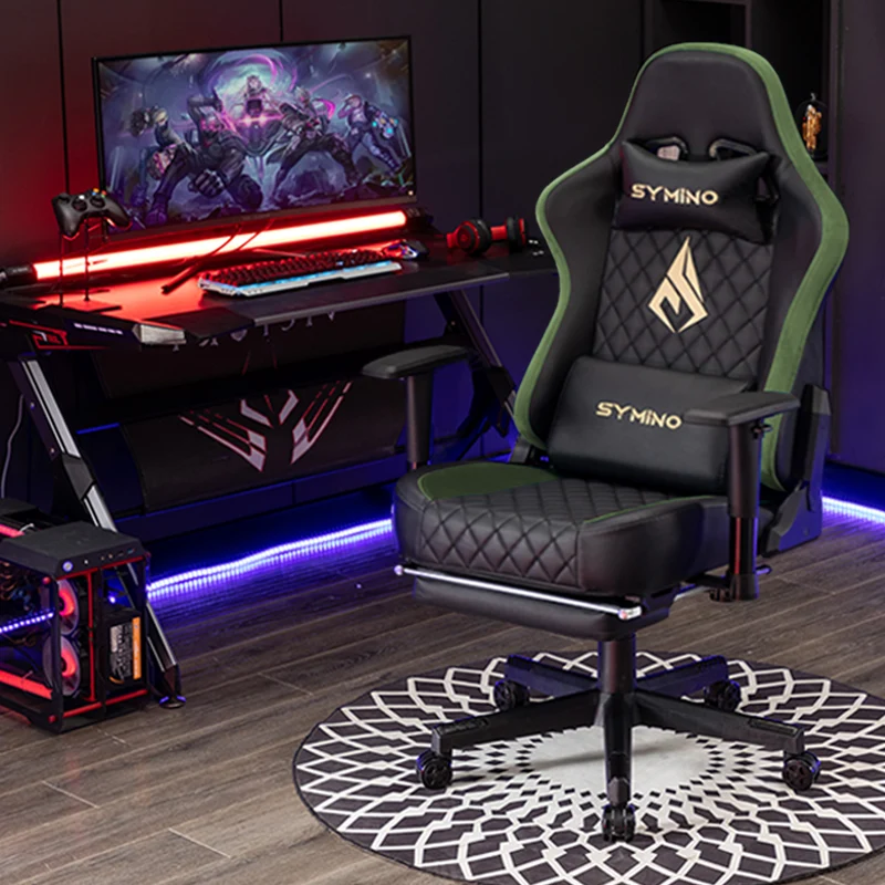 SYMINO Ergonomic Gaming Chair, PU Leather - Black Grass Green, Retro-Style