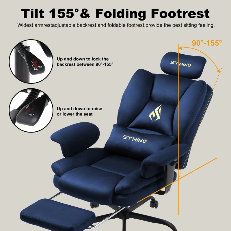 SYMINO Sofa Gaming Chair, Gamer Chair, Ergonomic Sofa Chair with Faux Fur Meow Love, DarkBlue