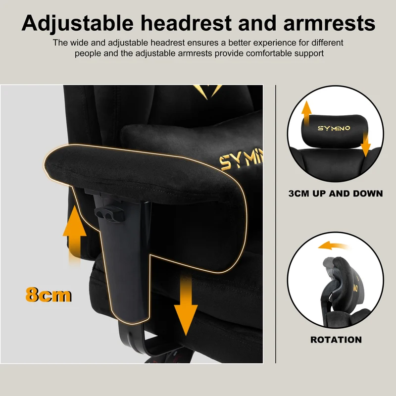 SYMINO Sofa Gaming Chair, Gamer Chair, Ergonomic Sofa Chair with Faux Fur Meow Love, Black