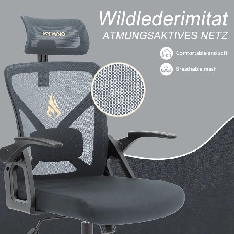 SYMINO (Upgraded Version) Faux Fur & Mesh Office Chair with Swivel and Rocking Function - Grey
