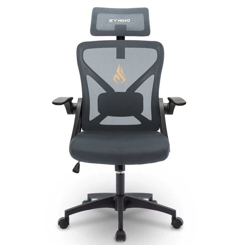 SYMINO (Upgraded Version) Faux Fur & Mesh Office Chair with Swivel and Rocking Function - Grey