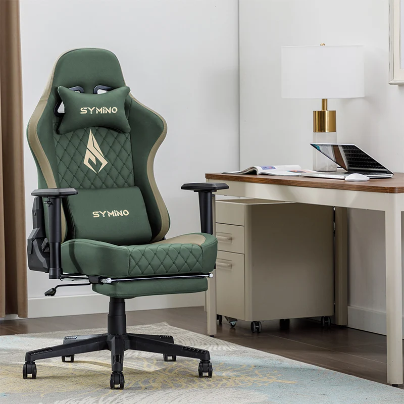 SYMINO Ergonomic Gaming Chair, PU Leather - Green, Retro-Style