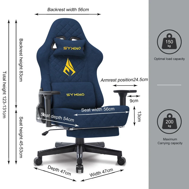 SYMINO Vintage PU Leather Ergonomic Gaming Chair.Blue