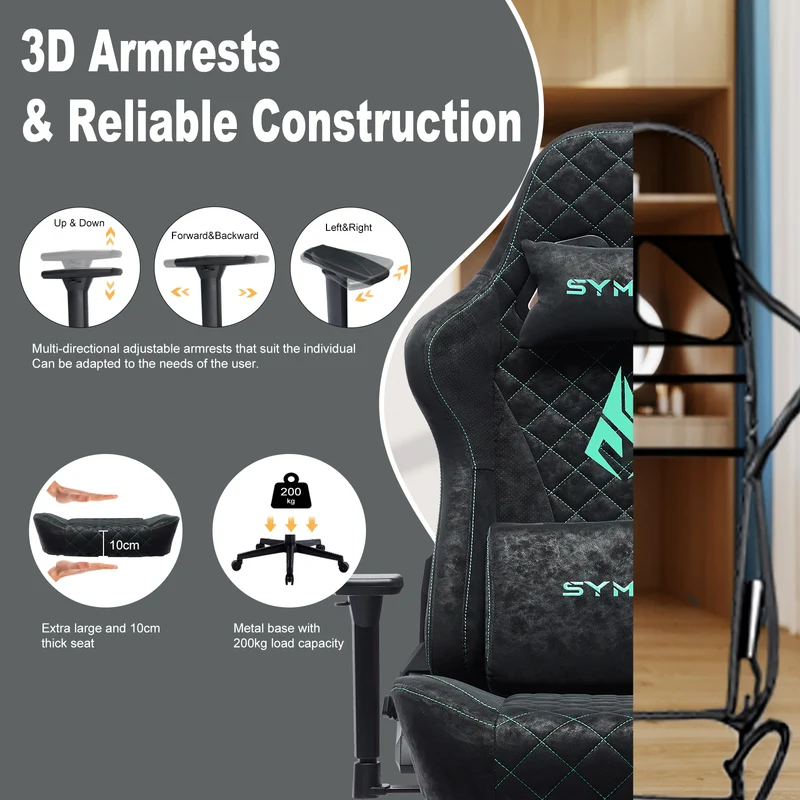 SYMINO Vintage PU Leather Ergonomic Gaming Chair.Black