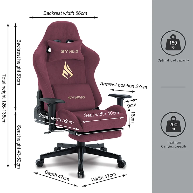 SYMINO Breathable Gaming Chair with Footrest, Adjustable and Rotating, WinRed