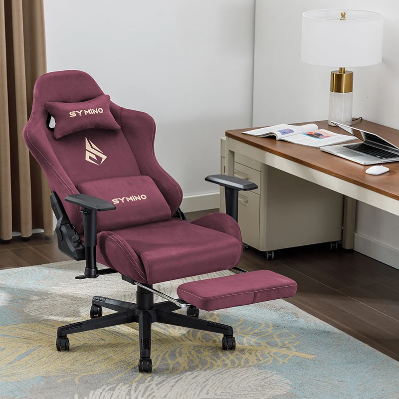 SYMINO Breathable Gaming Chair with Footrest, Adjustable and Rotating, WinRed