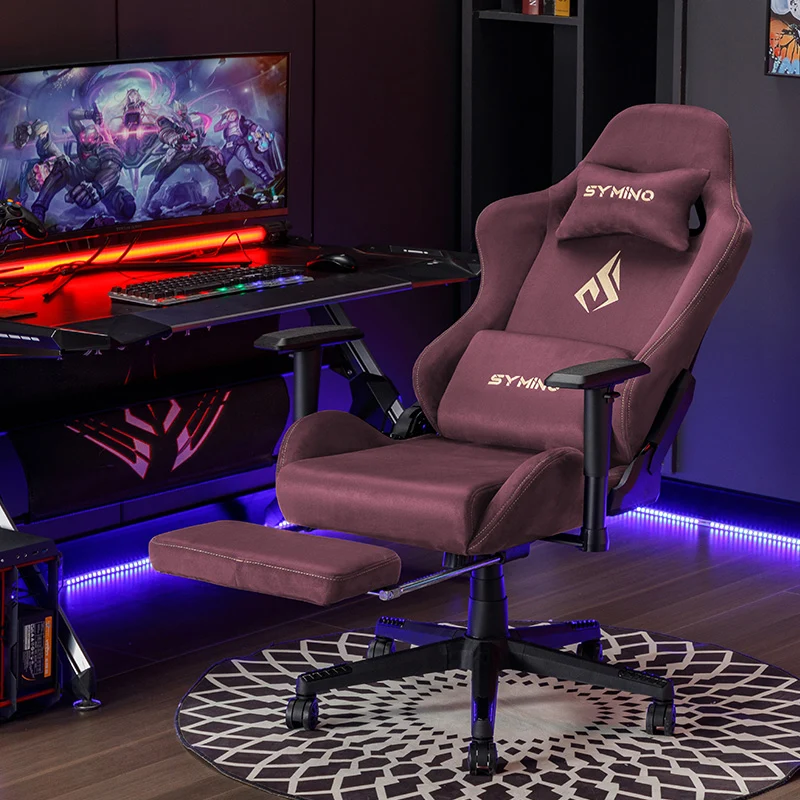 SYMINO Breathable Gaming Chair with Footrest, Adjustable and Rotating, WinRed