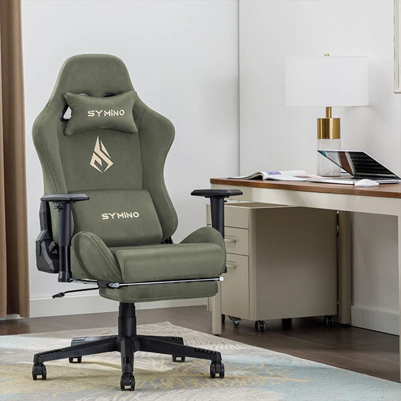 SYMINO Breathable Gaming Chair with Footrest, Adjustable and Rotating, Green