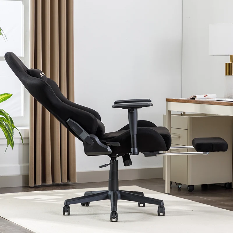 SYMINO Breathable Gaming Chair with Footrest, Adjustable and Rotating, Black