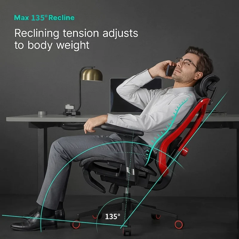 Ergonomic Mesh Office Chair, High Back Desk Chair with 3D Armrests, 3D Lumbar Support & Adjustable Headrest, Home Office Chair with Tilt Function, Swivel Computer Chair