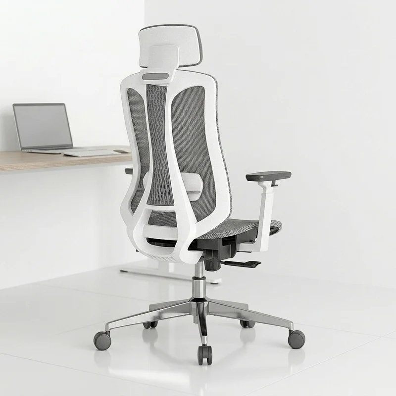Logicfox Ergonomic Mesh Office Chair, Computer Desk Chair with 3D Armrests, Adjustable Lumbar Cushion and Adjustable Headrest, White High Back Home Office Chair with Tilt Function, Computer Chair