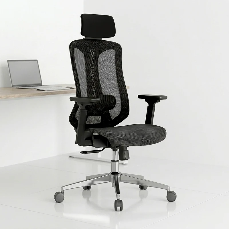 Logicfox Ergonomic Mesh Office Chair, Computer Desk Chair with 3D Armrests, Adjustable Lumbar Cushion and Adjustable Headrest, White High Back Home Office Chair with Tilt Function, Computer Chair