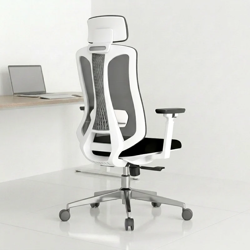 Logicfox Ergonomic Mesh Office Chair, Computer Desk Chair with 3D Armrests, Adjustable Lumbar Cushion and Adjustable Headrest, White High Back Home Office Chair with Tilt Function, Computer Chair