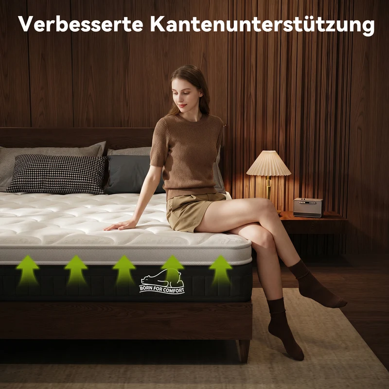 Taschenfederkern-Matratze mit Memory-Schaum, 25 cm dicke Hybridmatratzen, mittlerer Härtegrad, Kantenstützung