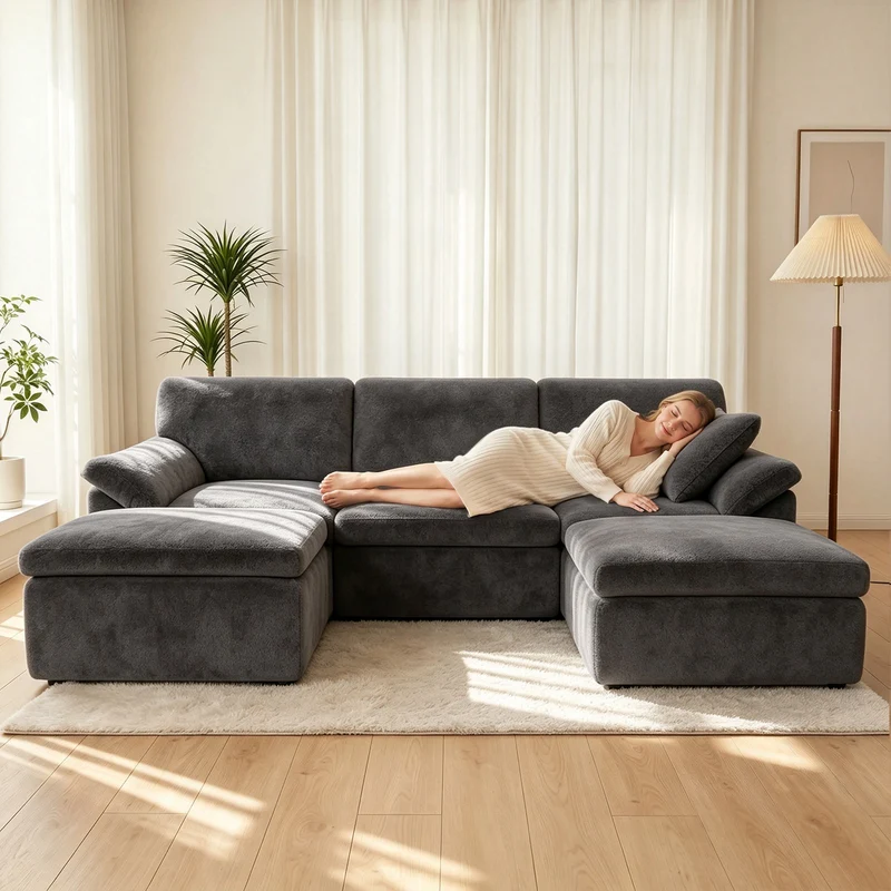 5-Sitzer U-Förmiges Ecksofa, Knochenlose Couch, Bequemes Modulares Sofa, Freie Kombination