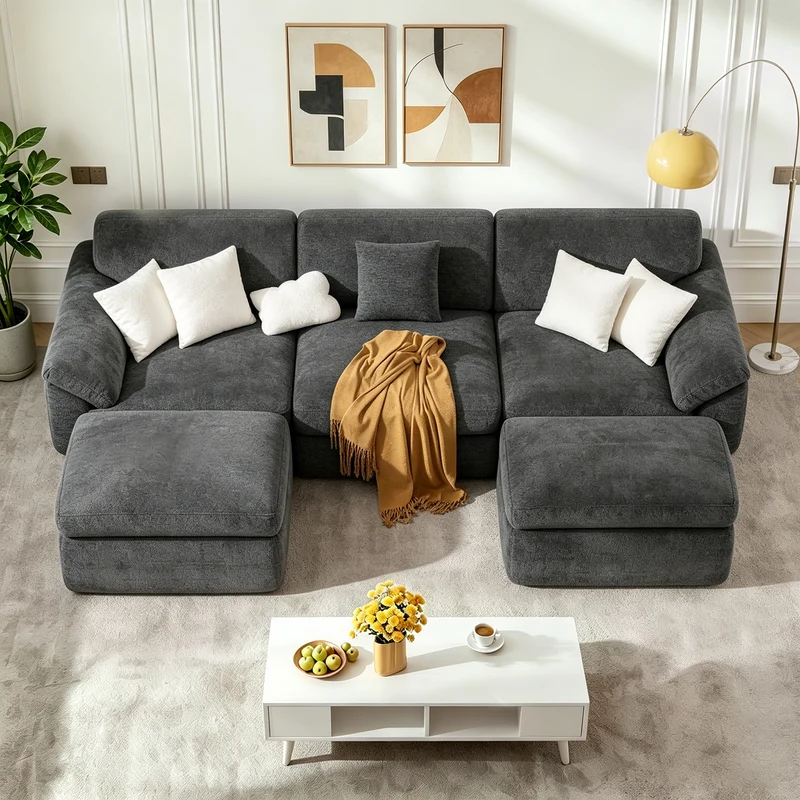 5-Sitzer U-Förmiges Ecksofa, Knochenlose Couch, Bequemes Modulares Sofa, Freie Kombination