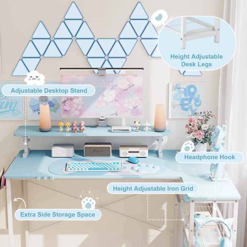 Dowinx L-Shaped Cute Gaming Desk LS-GDEQ (Blue)