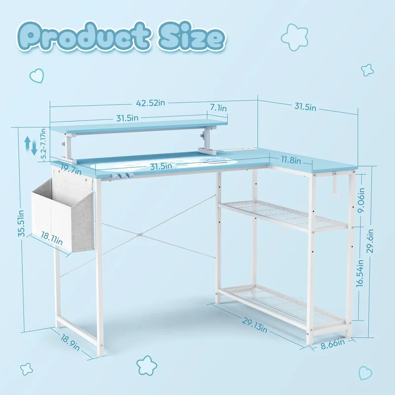 Dowinx L-Shaped Cute Gaming Desk LS-GDEQ (Blue)