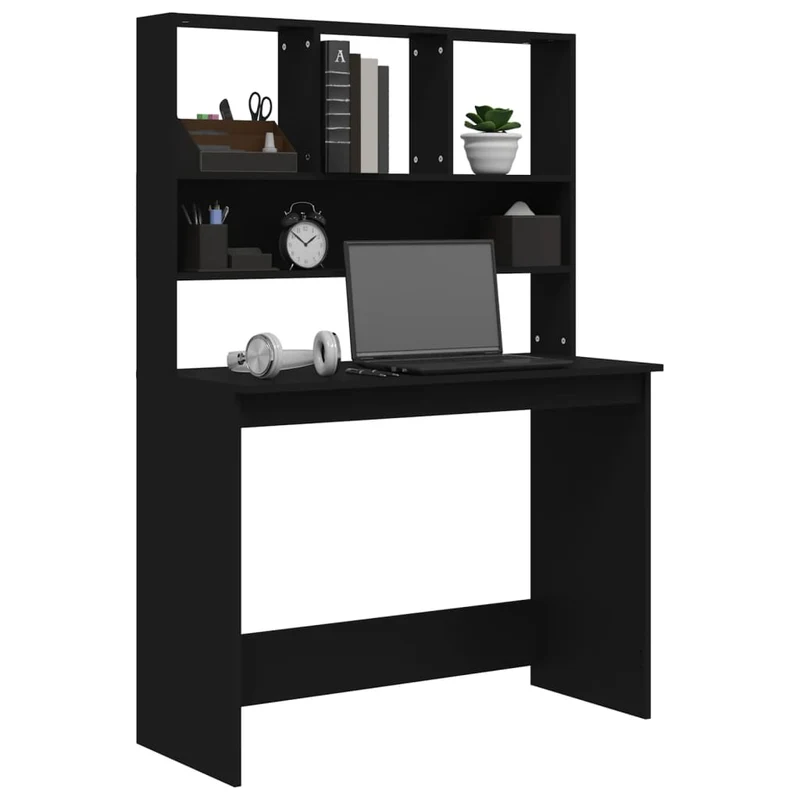 vidaXL - Schreibtisch, Schreibtisch klein, Schreibtisch mit Regal, Schwarz, 102x45x148 cm, Holzwerkstoff