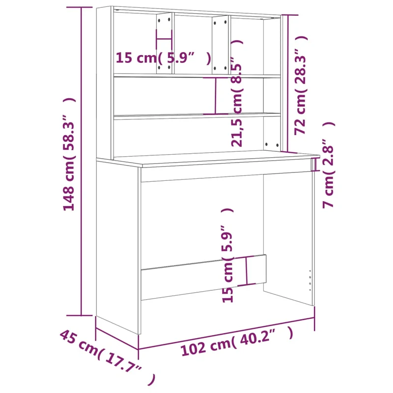 vidaXL - Schreibtisch, Schreibtisch klein, Schreibtisch mit Regal, Schwarz, 102x45x148 cm, Holzwerkstoff