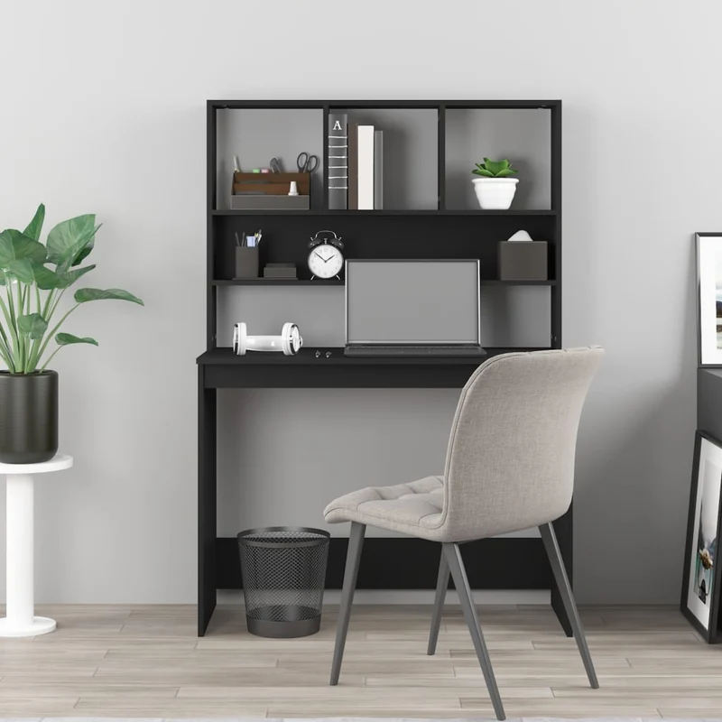 vidaXL - Schreibtisch, Schreibtisch klein, Schreibtisch mit Regal, Schwarz, 102x45x148 cm, Holzwerkstoff