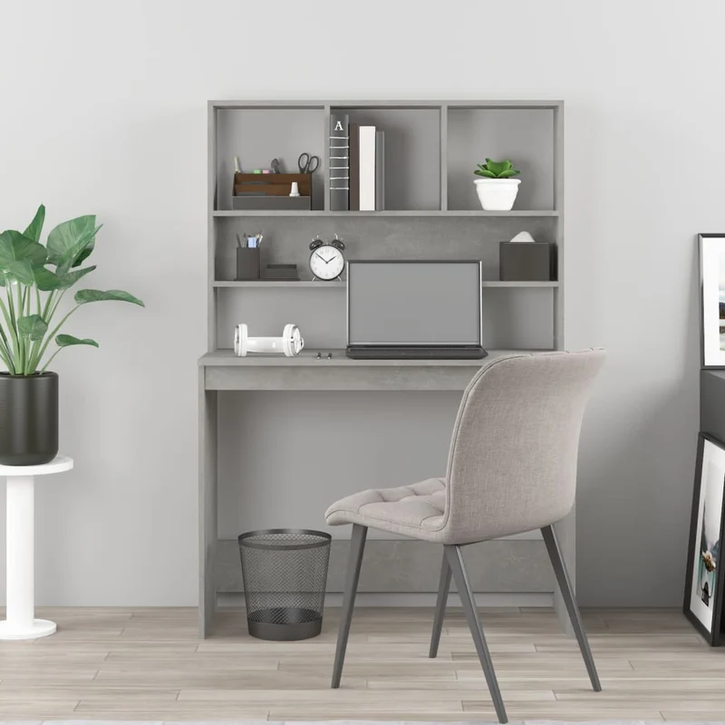 vidaXL - Schreibtisch, Schreibtisch mit Stauraum, Schreibtisch Holz, Kleiner Schreibtisch, Schreibtisch mit Regal, 102x45x148 cm, Betongrau