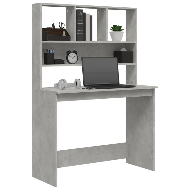 vidaXL - Schreibtisch, Schreibtisch mit Stauraum, Schreibtisch Holz, Kleiner Schreibtisch, Schreibtisch mit Regal, 102x45x148 cm, Betongrau