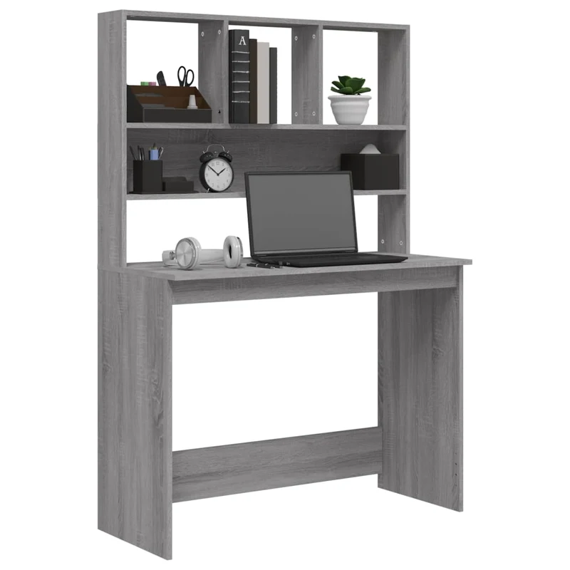 vidaXL – Schreibtisch mit Regal und Stauraum, 102 × 45 × 148 cm, Holzwerkstoff, Grau Sonoma