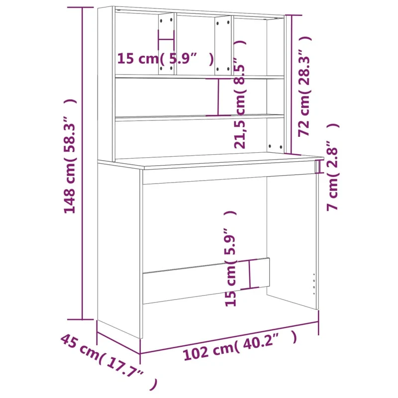 vidaXL – Schreibtisch mit Regal und Stauraum, 102 × 45 × 148 cm, Holzwerkstoff, Grau Sonoma