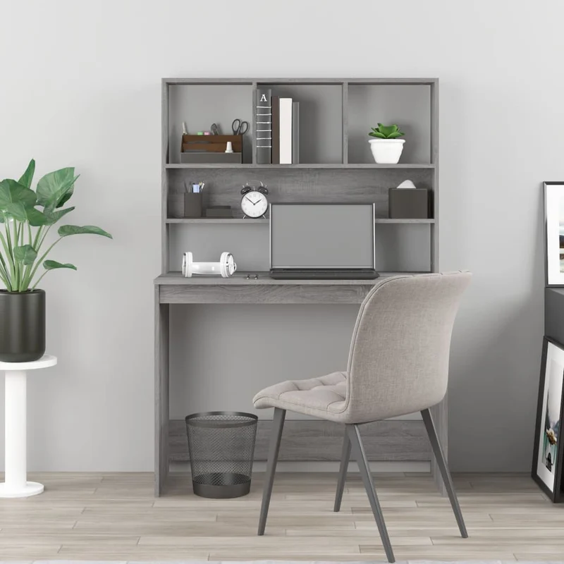 vidaXL – Schreibtisch mit Regal und Stauraum, 102 × 45 × 148 cm, Holzwerkstoff, Grau Sonoma