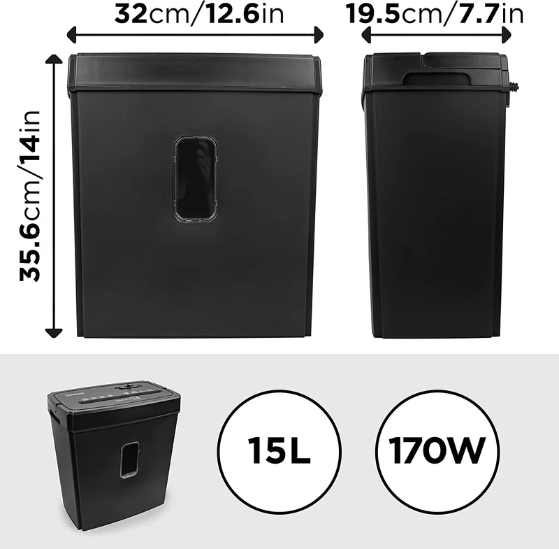 Duronic PS657 Aktenvernichter | 5 x A4 Blatt | 15 Liter Papierkorb | 170 Watt | Kreuzschnitt Schredder für mehr Datenschutz | Zerkleinerer für Home Office Büro | Reisswolf mit Start-Stopp-Automatik