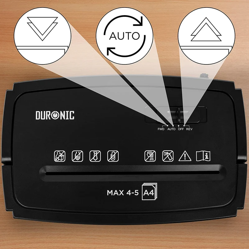 Duronic PS657 Aktenvernichter | 5 x A4 Blatt | 15 Liter Papierkorb | 170 Watt | Kreuzschnitt Schredder für mehr Datenschutz | Zerkleinerer für Home Office Büro | Reisswolf mit Start-Stopp-Automatik