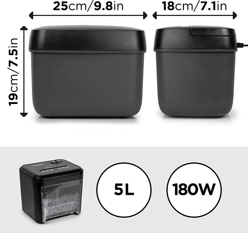 Duronic PS285 Aktenvernichter | 3 x A4 Blatt gefaltet | 5 Liter Papierkorb | 180 Watt | Mikroschnitt Schredder für Datenschutz | Zerkleinerer für Home Office Büro | Reisswolf mit Start-Stopp-Automatik