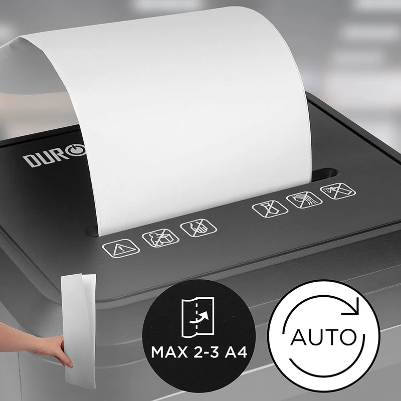 Duronic PS132 Aktenvernichter | 3 x A4 Blatt gefaltet | 3,5 Liter Papierkorb | Kreuzschnitt P2 Schredder für Datenschutz | Zerkleinerer für Home Office Büro | Reisswolf mit Start-Stopp-Automatik